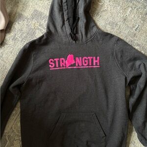 Gray Hoodie with Pink Maine 'Strength' Graphic
